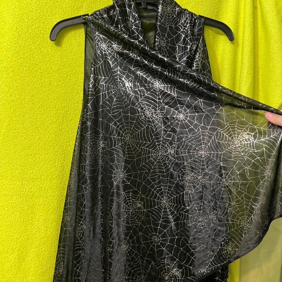 Halloween Spiderweb Fringe Vest  Shawl Festive Costume Black Silver - Picture 5 of 7